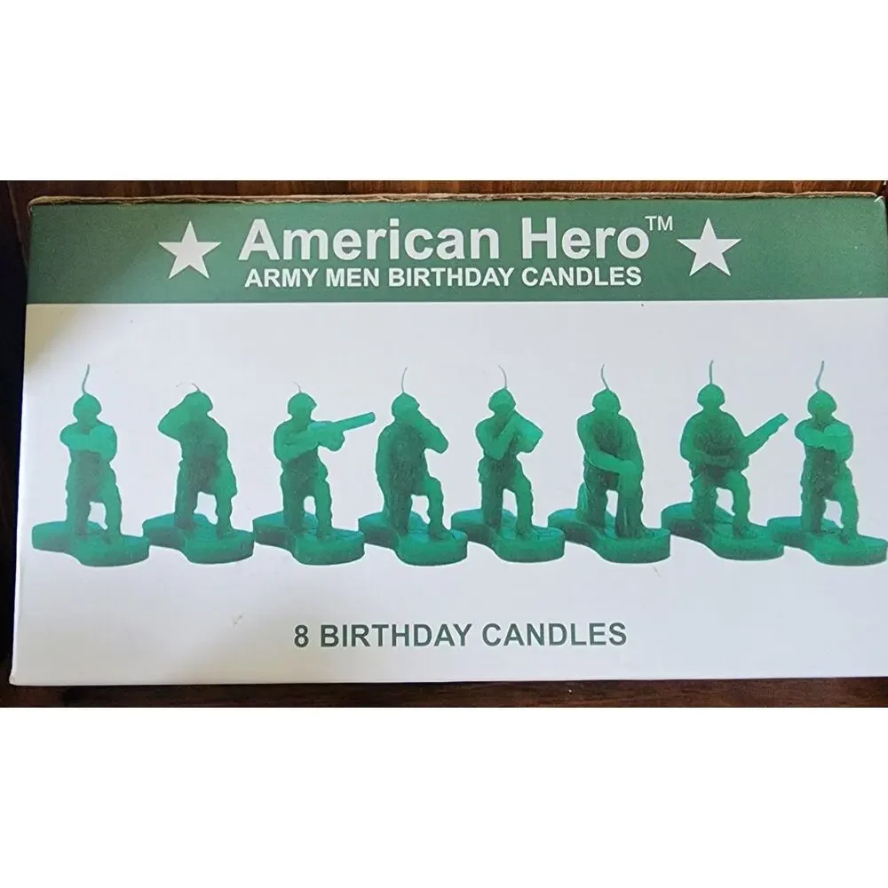 American Hero Military Green Army Men Birthday Candles, 8 Pack